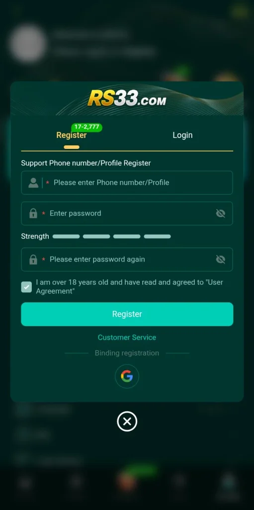 RS33 Game register